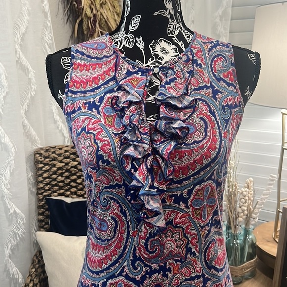 Lauren Ralph Lauren PM sleveless ruffled color top - Picture 2 of 6